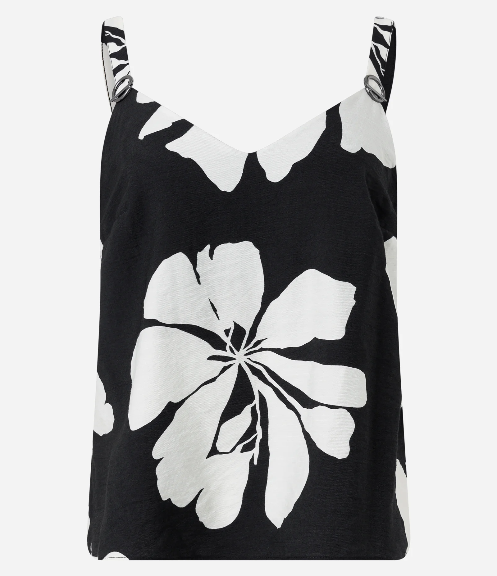 Blusa de Alça em Viscose com Flores Estampadas Preto 1