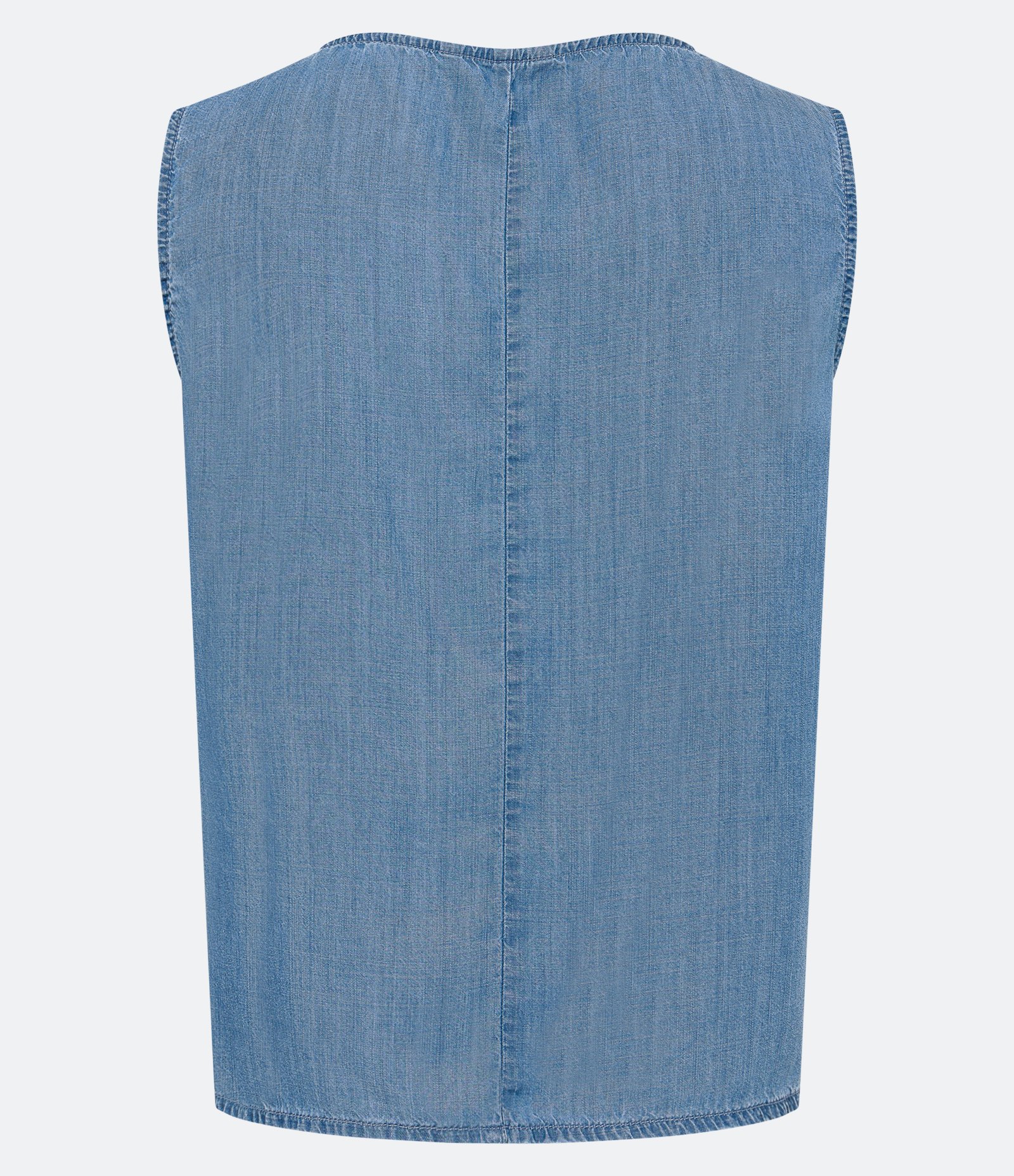 Blusa Sem Manga em Jeans com Decote U Azul 7