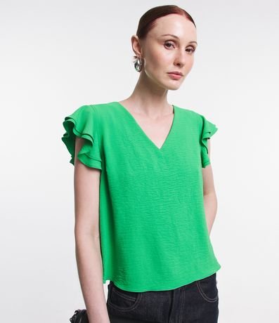 Blusa Sem Manga Texturizada com Babado na Cava Menor preço em Blusa Sem Manga Texturizada com Babado na Cava