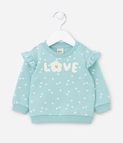 Blusão Moletom Infantil com Estampa de Florzinhas - Tam 0 a 18 meses