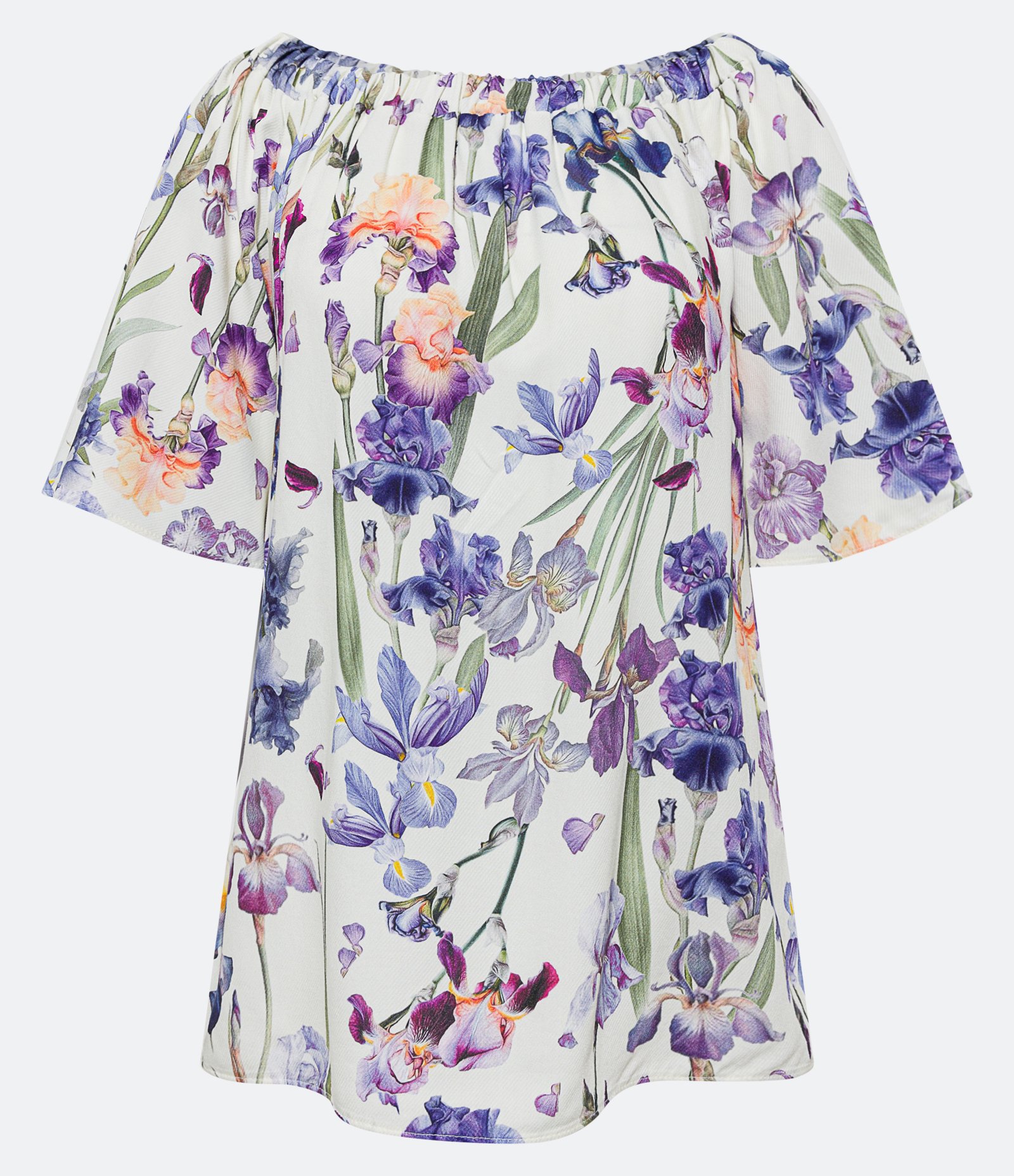 Blusa Manga Curta Ombro a Ombro em Viscose com Flores Estampadas Off White 6