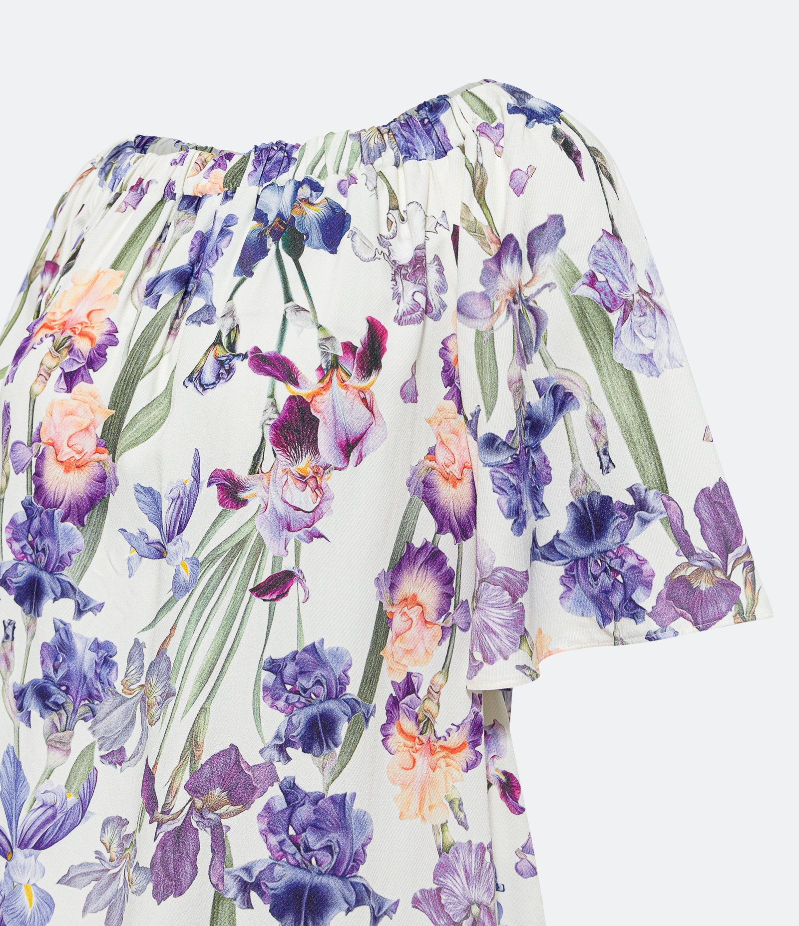 Blusa Manga Curta Ombro a Ombro em Viscose com Flores Estampadas Off White 7