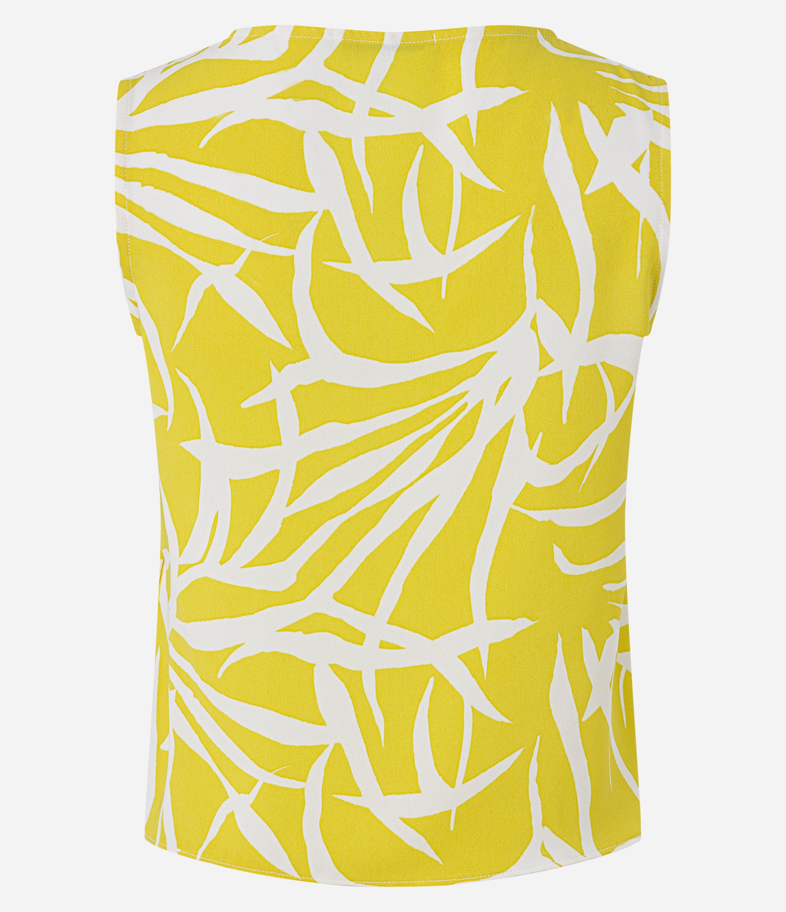 Blusa Sem Manga em Crepe Botões no Ombro e Folhagens Estampadas Amarelo 6