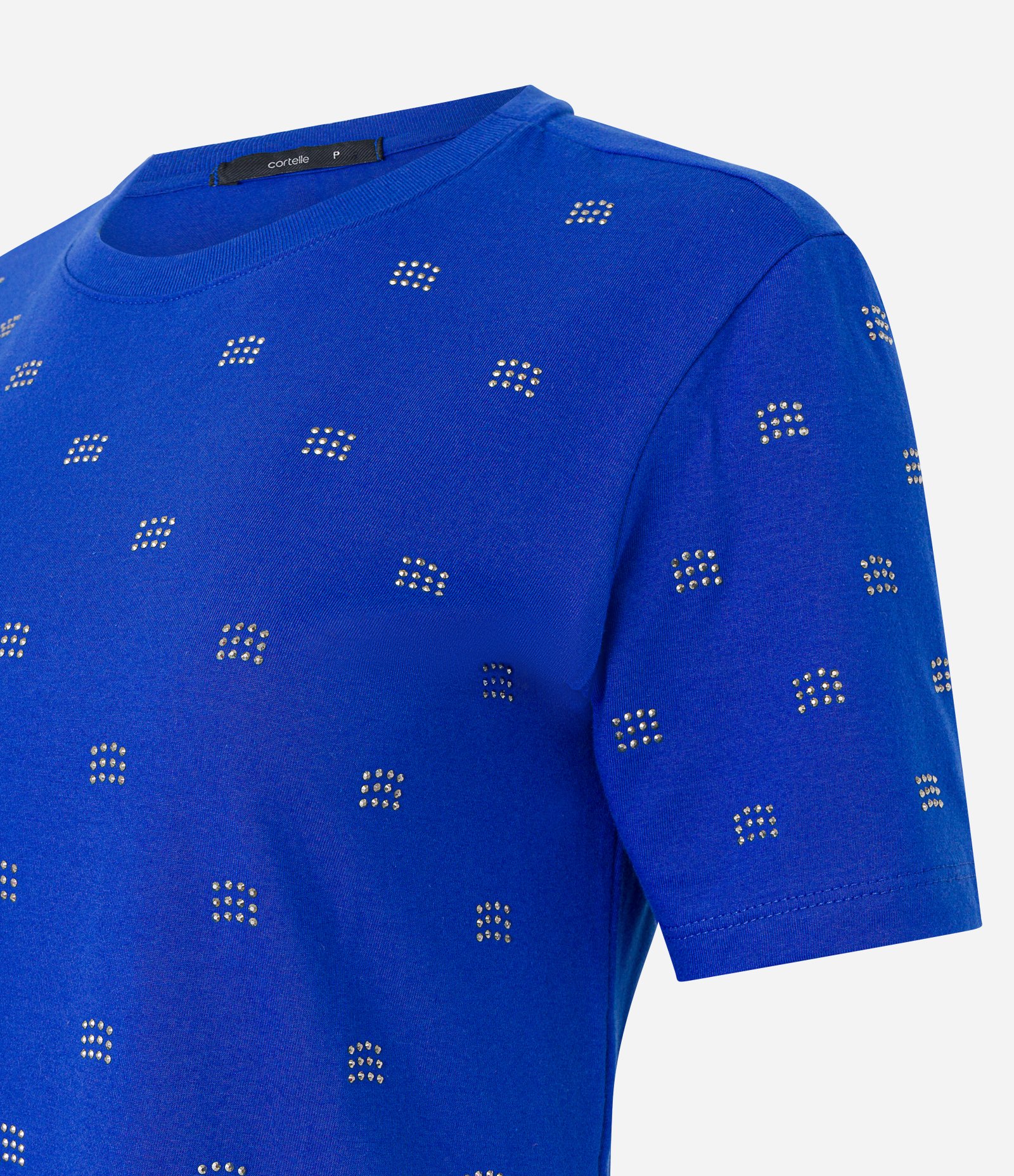 Blusa Manga Curta em Meia Malha com Tachas Aplicadas Azul 2