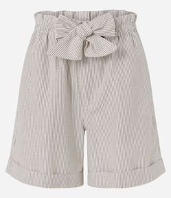 Bermuda Clochard Cintura Média em Sarja Listrada com Amarração