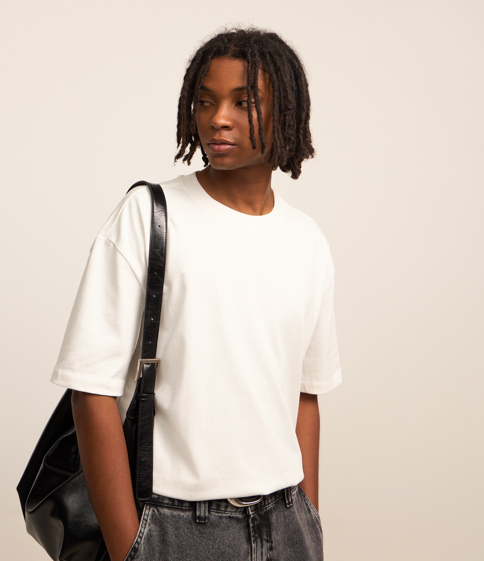 Camiseta Relaxed em Algodão com Efeito Pesado Branco 1