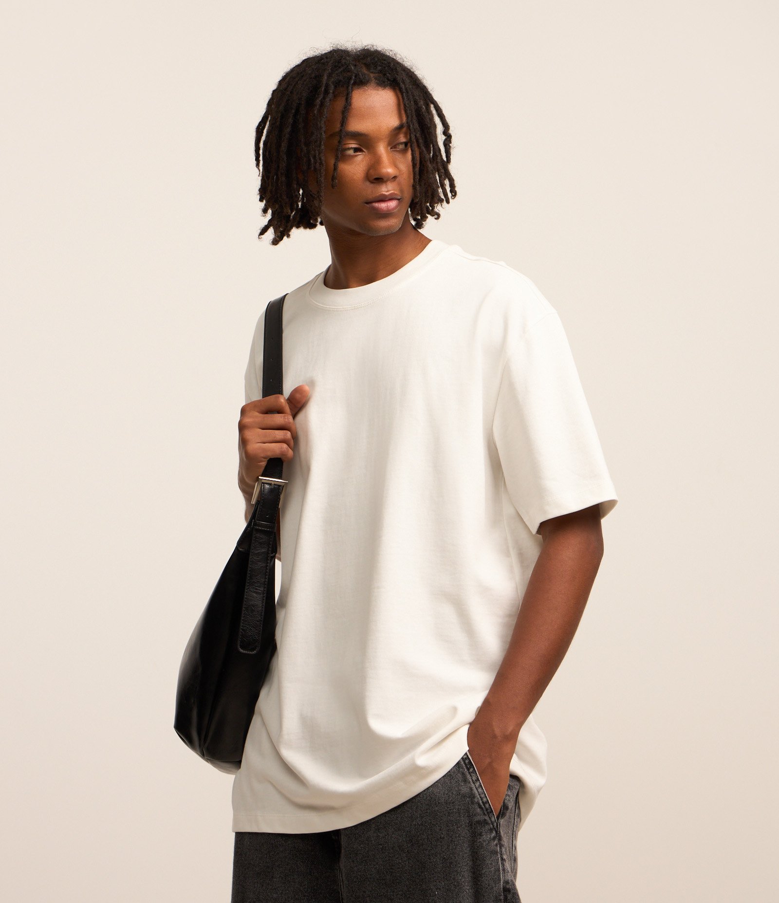Camiseta Relaxed em Algodão com Efeito Pesado Branco 4