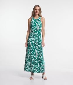 Vestido Midi Sem Manga em Viscolinho com Estampa Abstrata