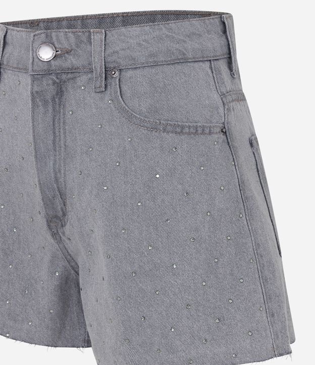 Short Cintura Alta em Jeans com Brilhos Aplicados Cinza 6