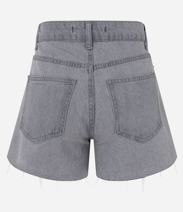 Short Cintura Alta em Jeans com Brilhos Aplicados Cinza 7