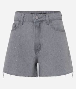 Short Cintura Alta em Jeans com Brilhos Aplicados