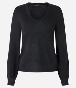 Blusa em Viscose com Decote V e Superfície com Fio Metalizado