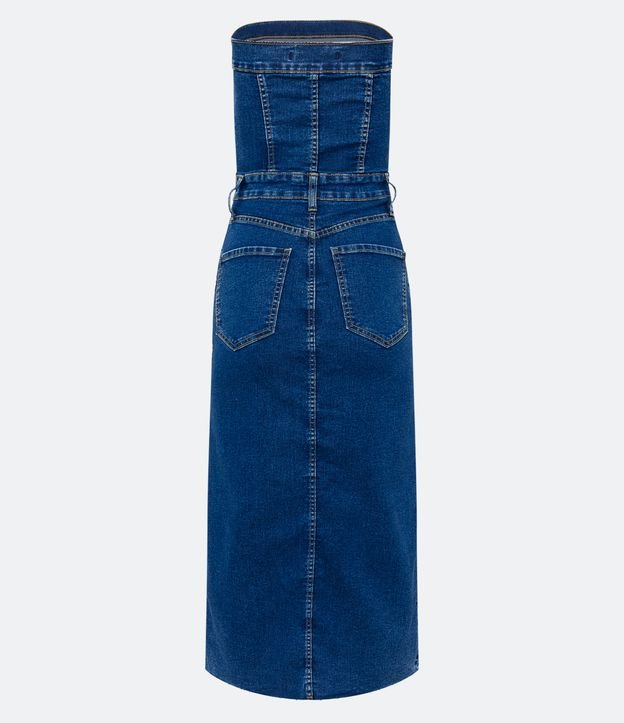 Vestido Midi Jeans com Fenda Frontal e Recorte