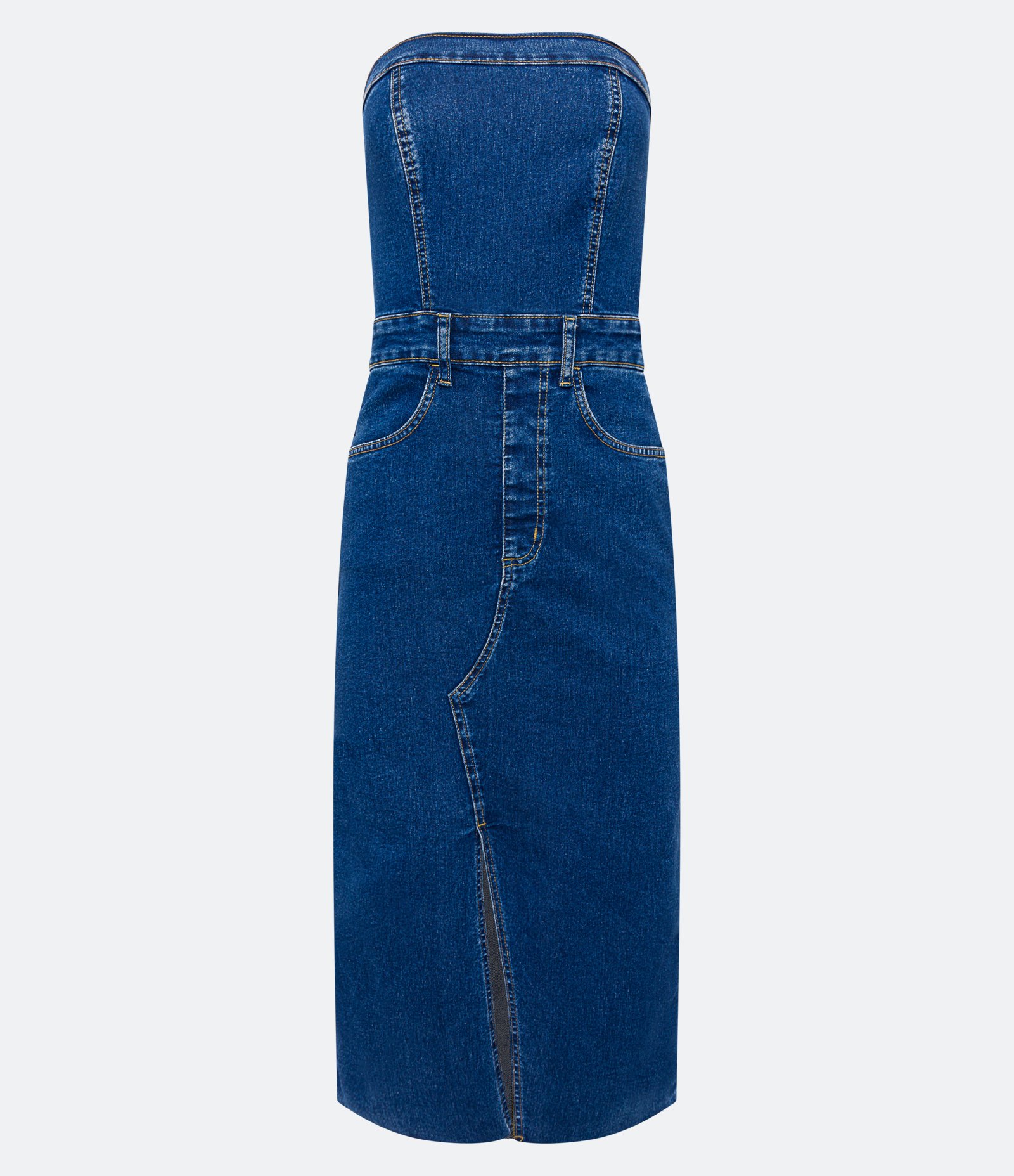 Vestido Midi Jeans com Fenda Frontal e Recorte Azul 5