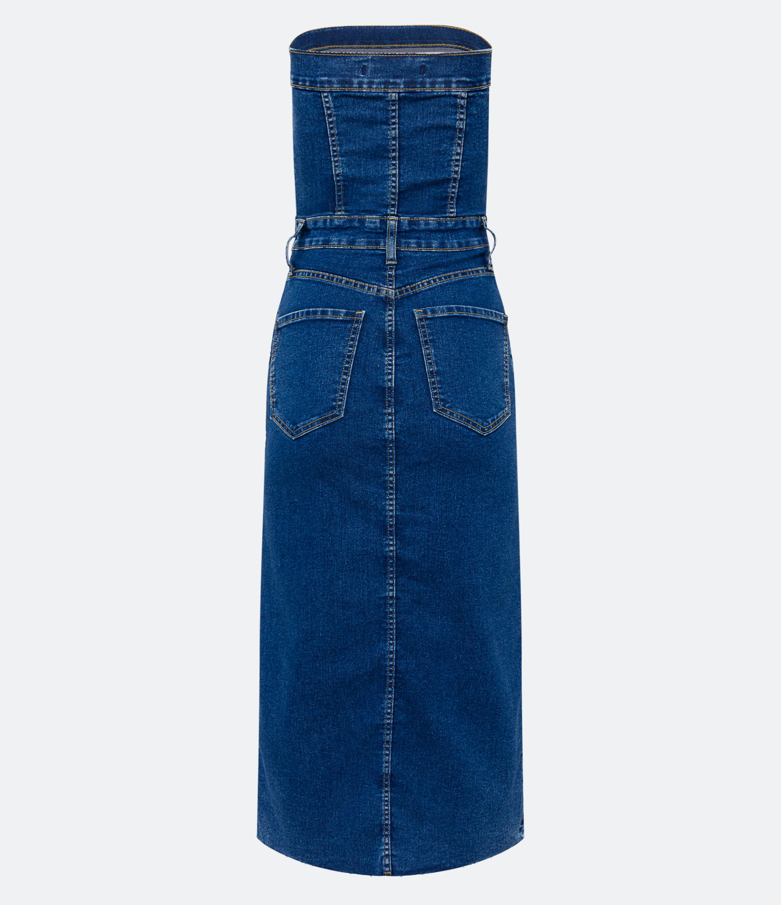 Vestido Midi Jeans com Fenda Frontal e Recorte Azul 6