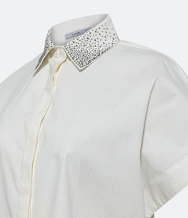 Camisa Manga Curta em Tricoline com Brilhos no Colarinho Off White 7