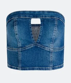 Blusa Cropped Jeans Tomara que Caia com Lastex nas Costas