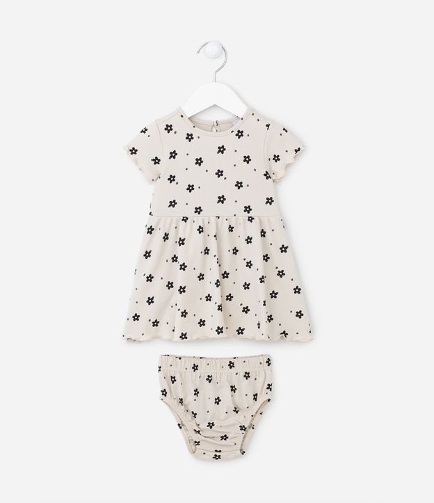 Vestido Infantil com Estampa de Florezinhas e Acompanha Calcinha - Tam 0 a 18 meses
