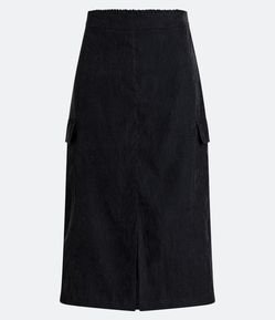 Saia Midi em Cupro com Fenda Central e Bolsos Cargo