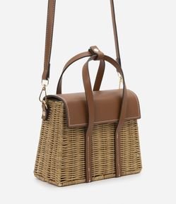 Bolsa Satchel com Padrão Cesta com Tampa