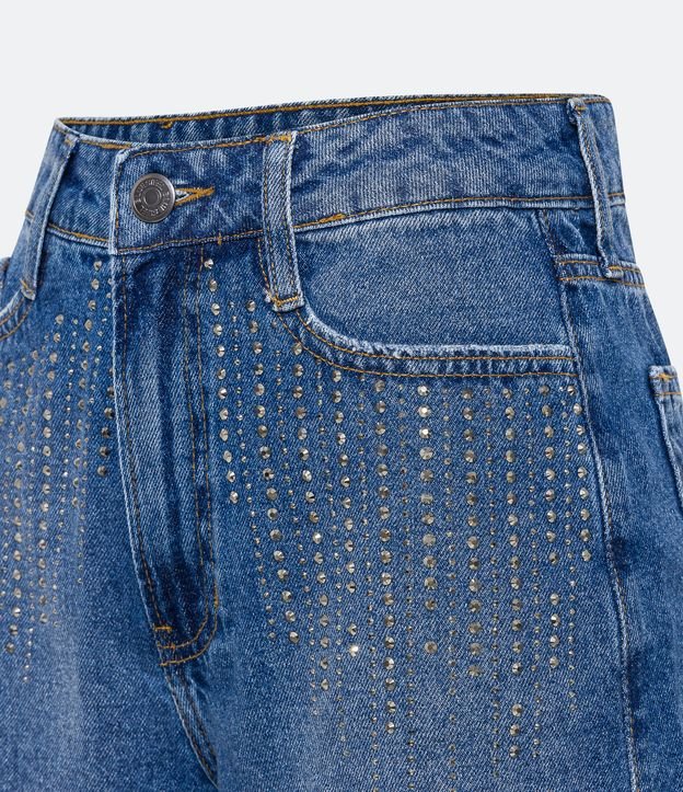 Short Cintura Alta em Jeans com Cascata de Brilho Azul 7