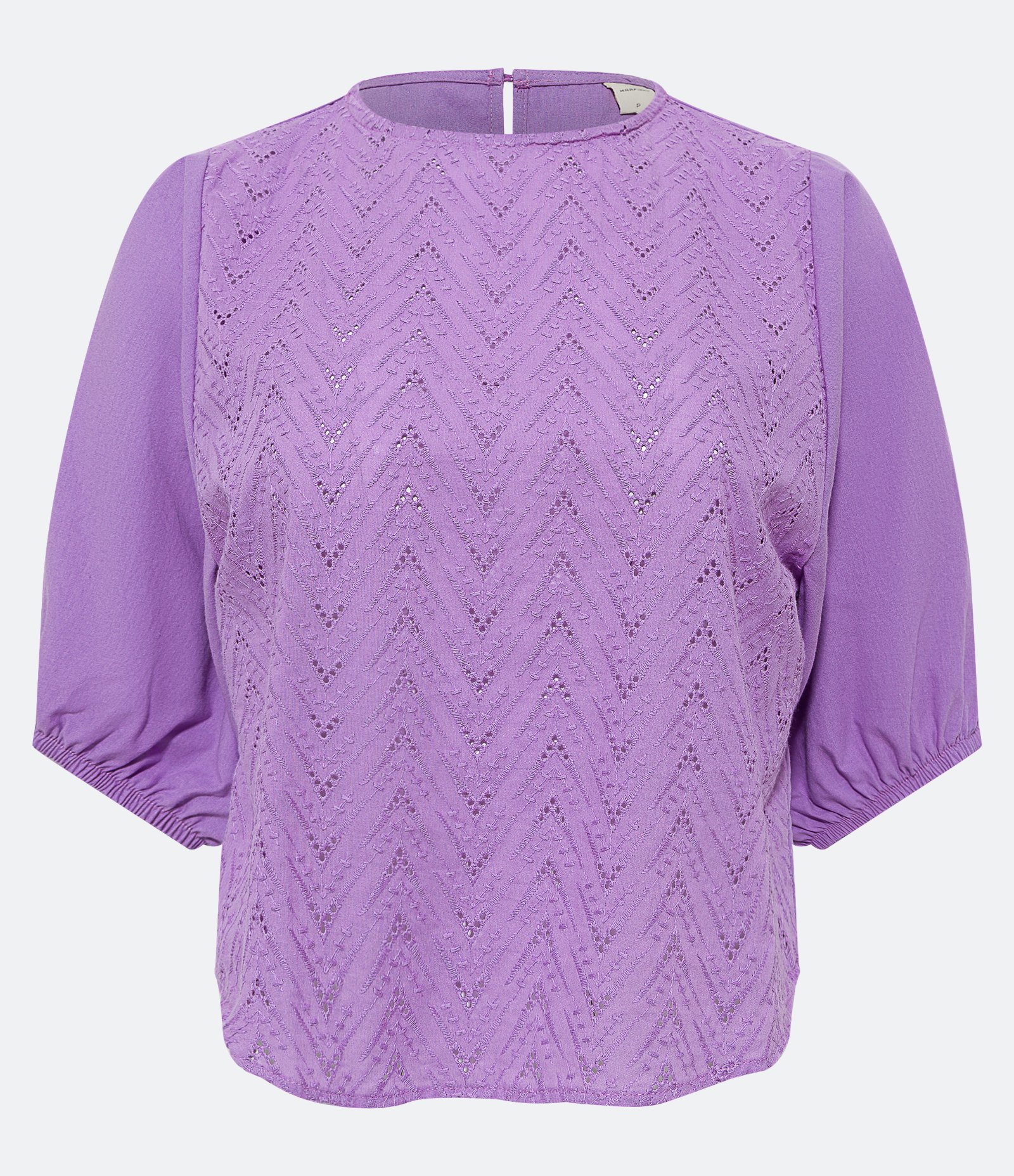 Blusa Manga Bufante em Laise com Textura Vazada Lilás 1
