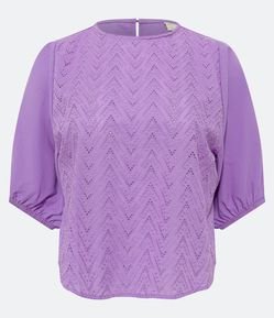 Blusa Manga Bufante em Laise com Textura Vazada