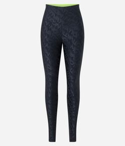 Pantalón Legging en Poliamida con Cintura Plegable y Textura Lettering