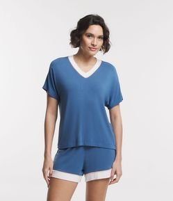 Pijama Short Doll em Viscolycra com Vieses Contrastantes