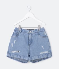 Short Cintura Alta Infantil em Jeans com Rasgos - Tam 5 a 14 Anos