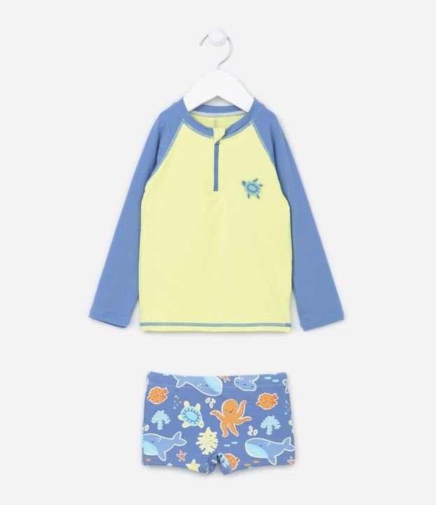 Conjunto Infantil Camiseta UV e Sunga Fundo do Mar - Tam 1 a 4 anos