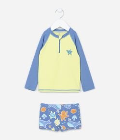 Conjunto Infantil Camiseta UV e Sunga Fundo do Mar  - Tam 1 a 4 anos