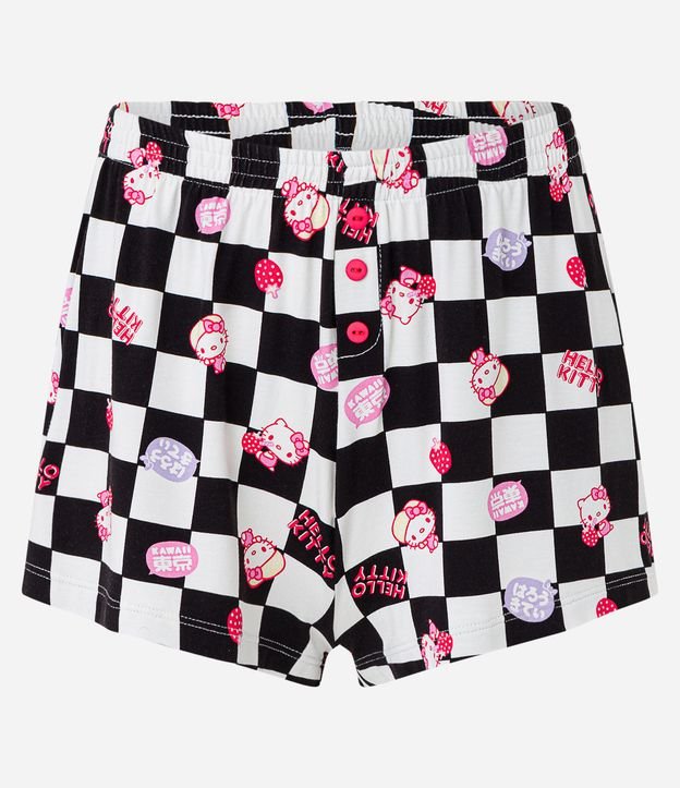 Pijama Short Doll em Meia Malha com Estampa de Hello Kitty Xadrez Off White 7