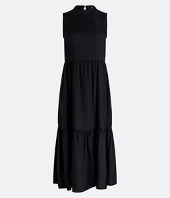 Vestido Midi Sem Manga em Viscose com Recortes Franzidos