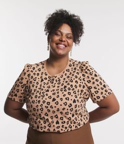 Blusa em Meia Malha com Manga Bufante e Estampa Oncinha Curve & Plus Size