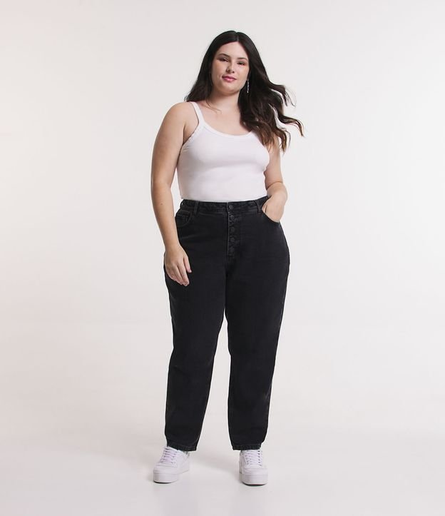 Calça Mom Jeans com Botões Frontais Curve & Plus Size Preto 1