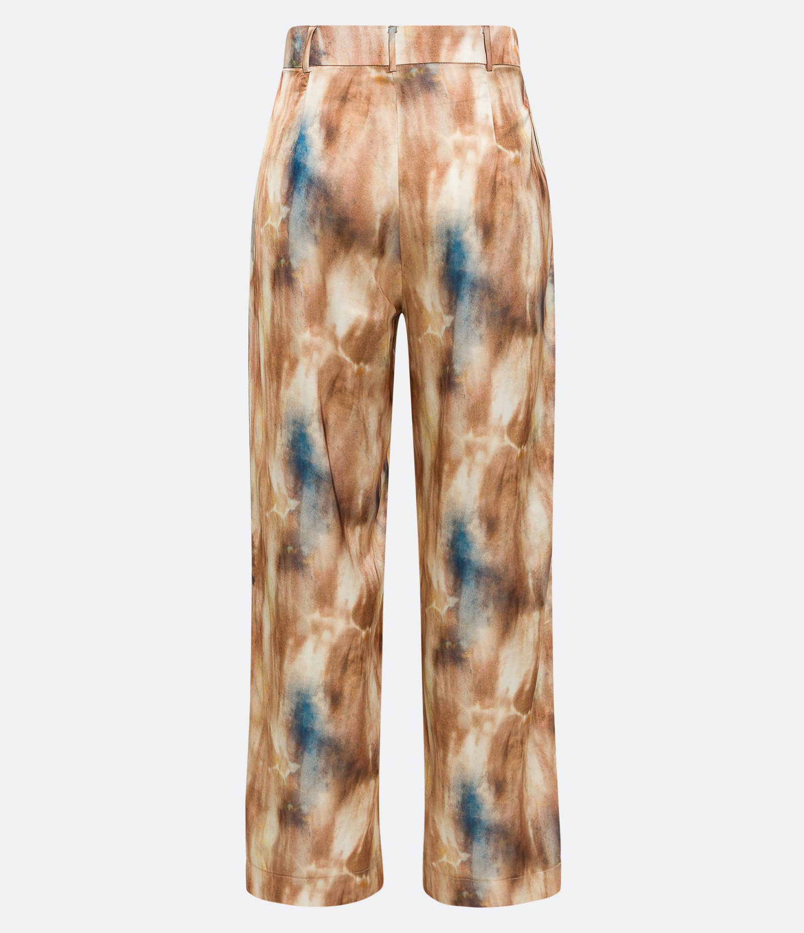 Calça Reta Acetinada com Cintura Alta e Estampa Abstrata Tie Dye Bege 6