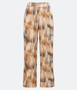 Calça Reta Acetinada com Cintura Alta e Estampa Abstrata Tie Dye
