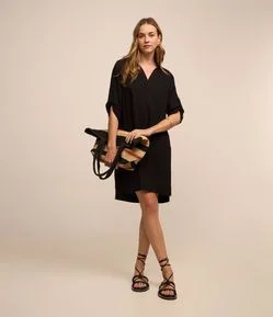Vestido Curto em Viscose com Manga 3/4