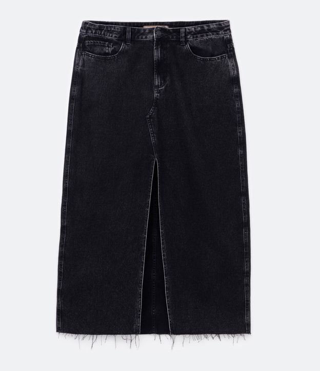 Saia Longa Jeans com Fenda Frontal Curve & Plus Size Preto 6