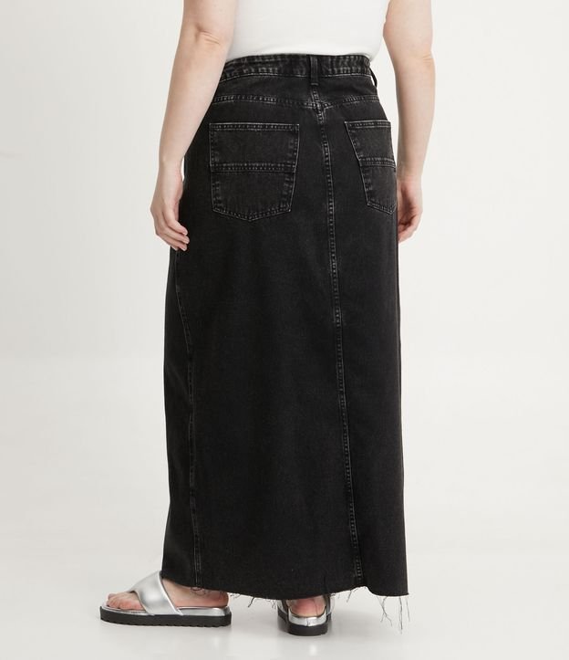 Saia Longa Jeans com Fenda Frontal Curve & Plus Size Preto 3
