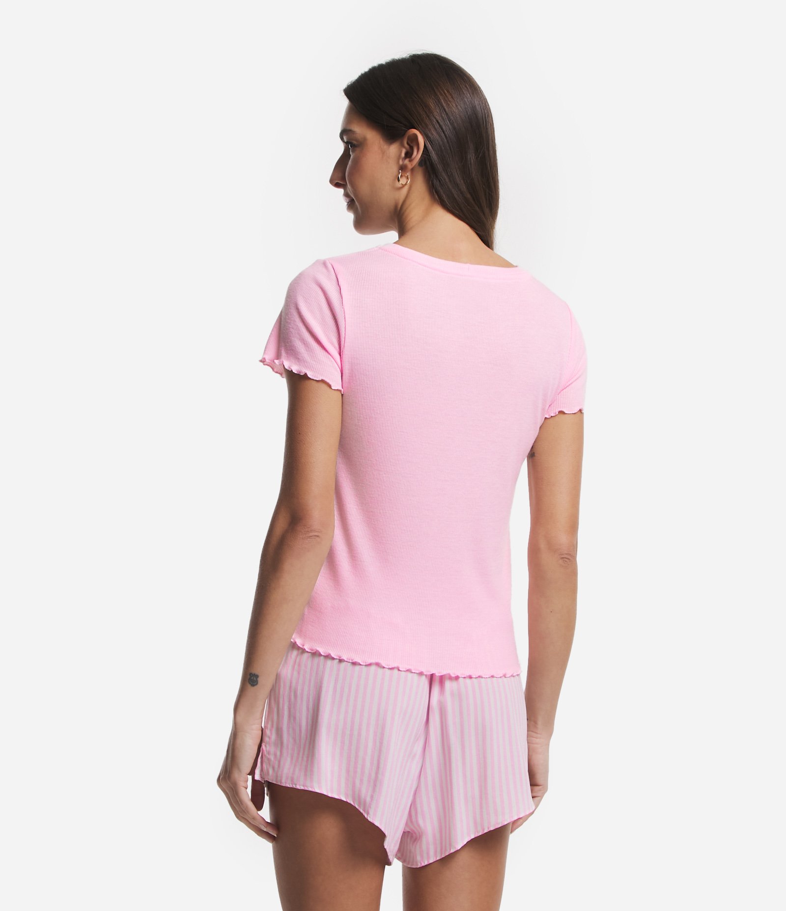 Blusa de Pijama em Ribana com Textura Canelada e Frufru na Barra 2