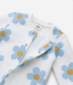 Macacão Infantil Canelado com Estampa Margaridas - Tam 0 a 18 Meses