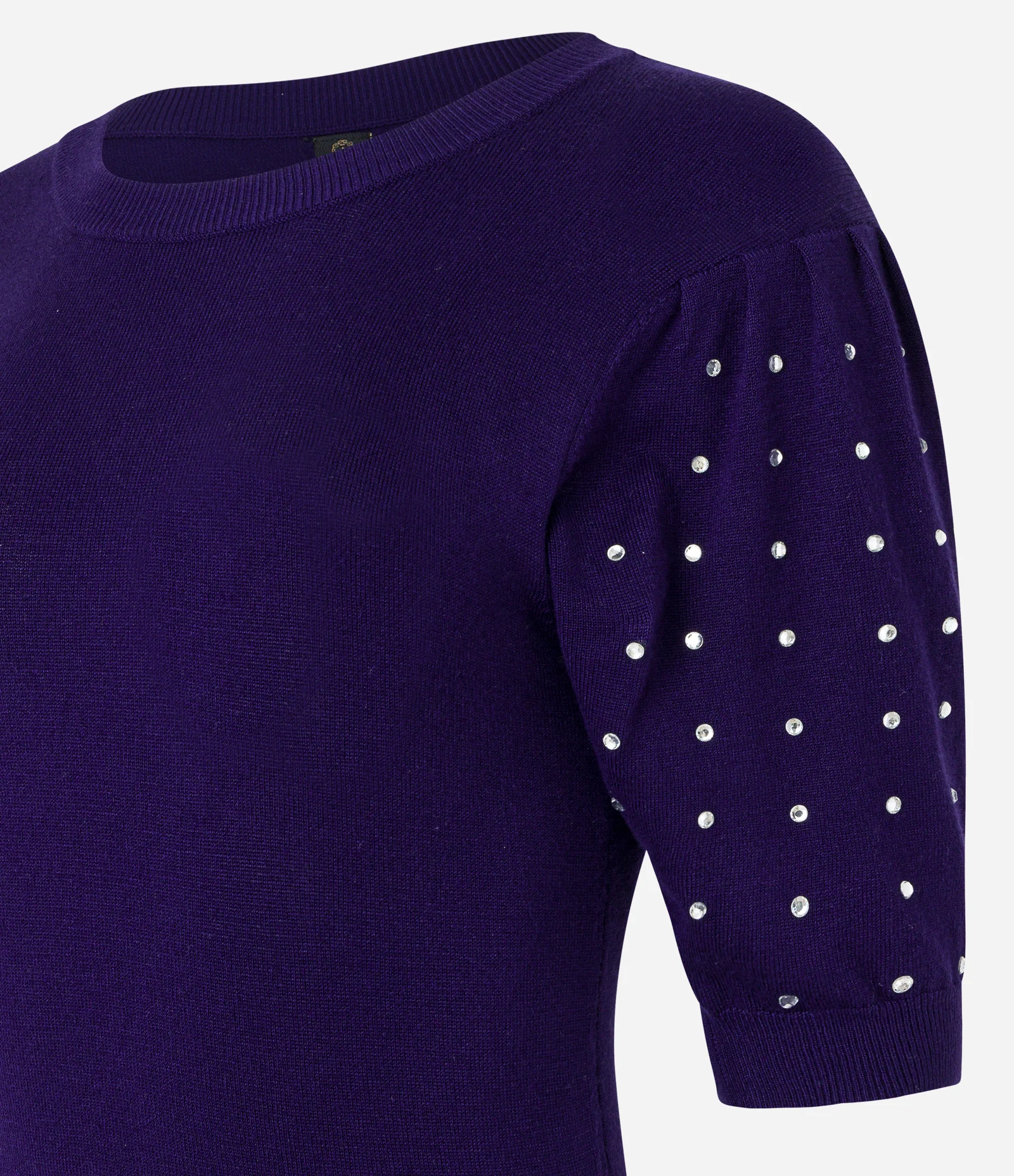 Blusa em Viscose com Manga Bufante e Strass Aplicado Azul 1