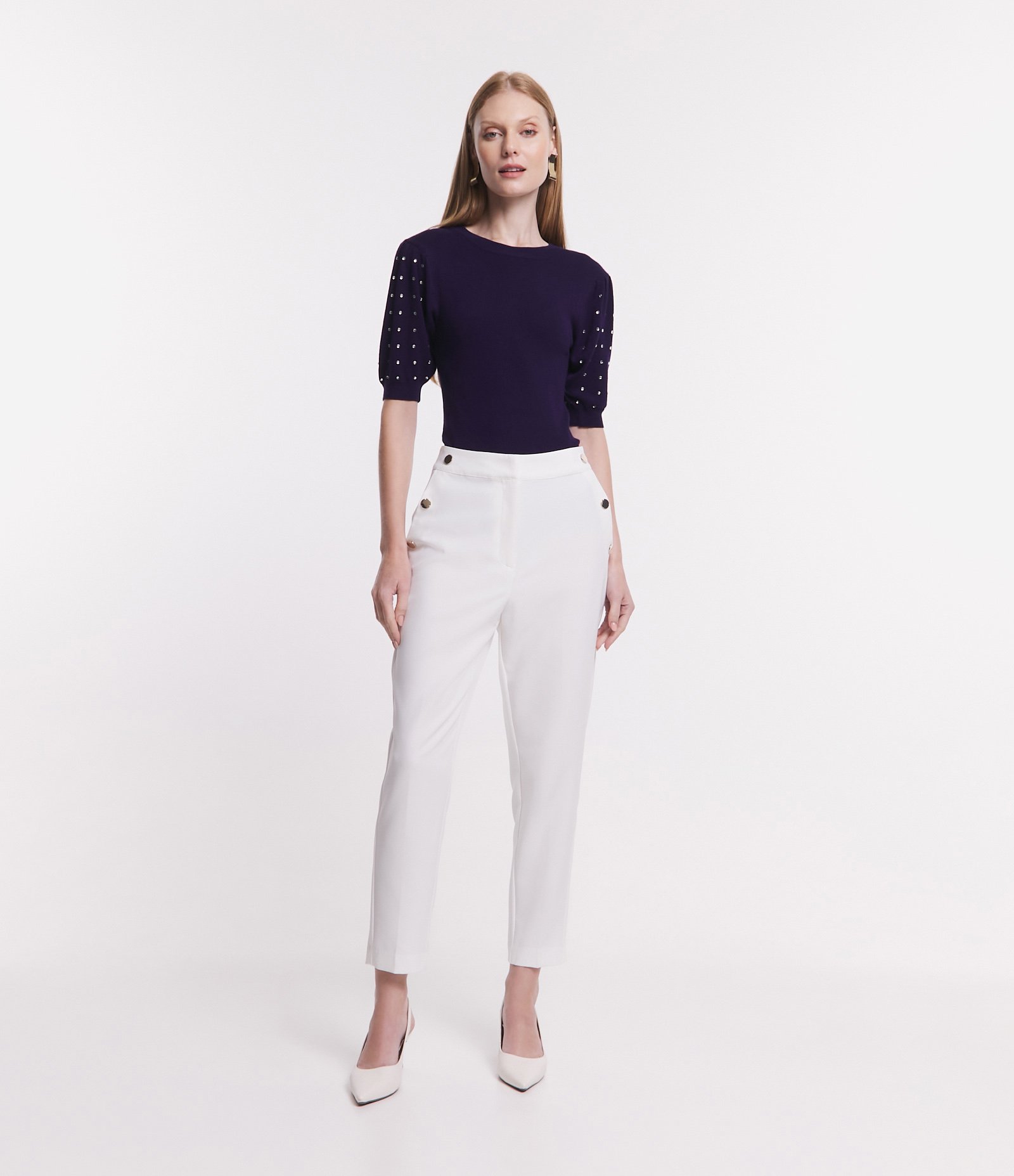 Blusa em Viscose com Manga Bufante e Strass Aplicado Azul 3