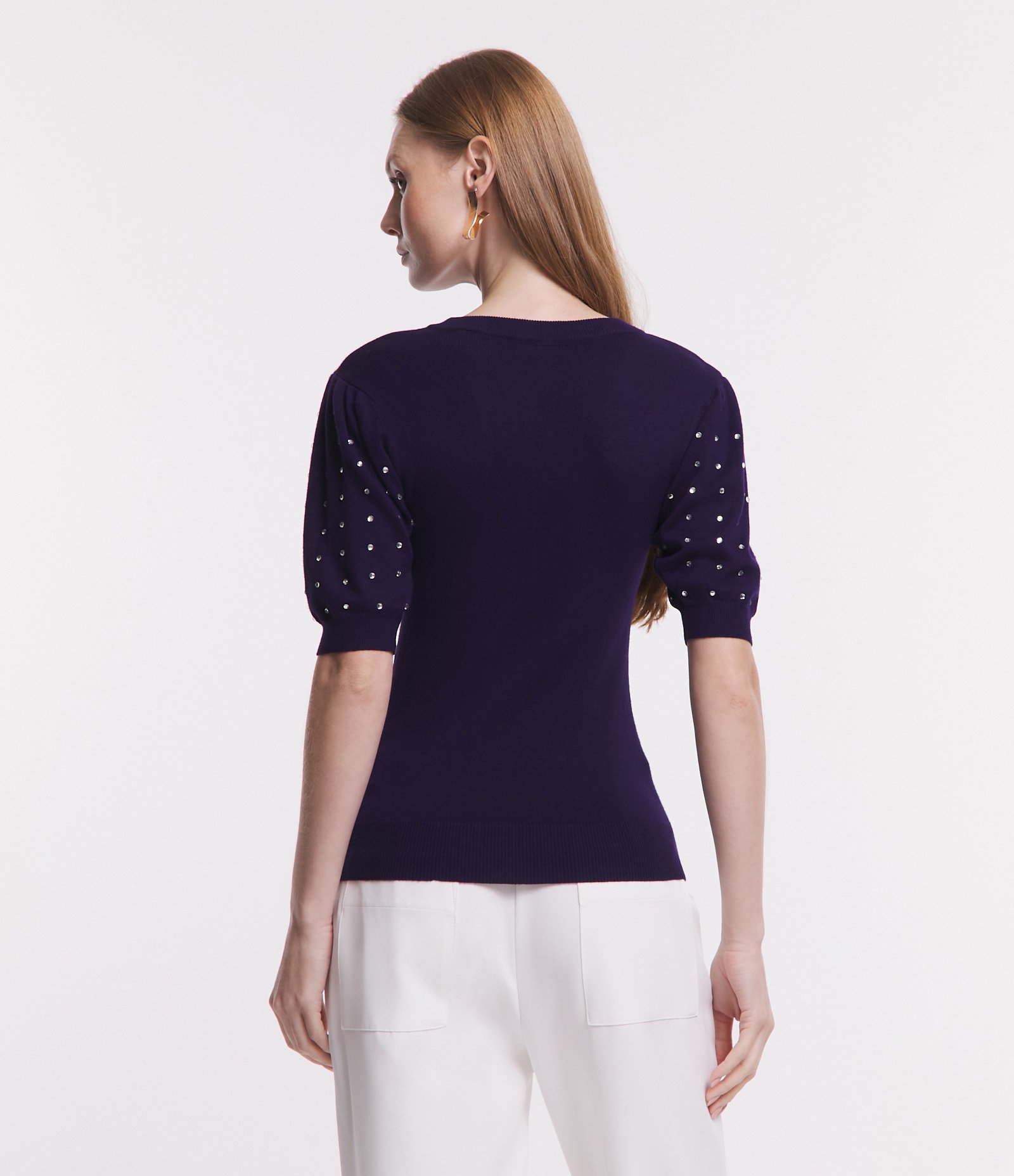 Blusa em Viscose com Manga Bufante e Strass Aplicado Azul 4