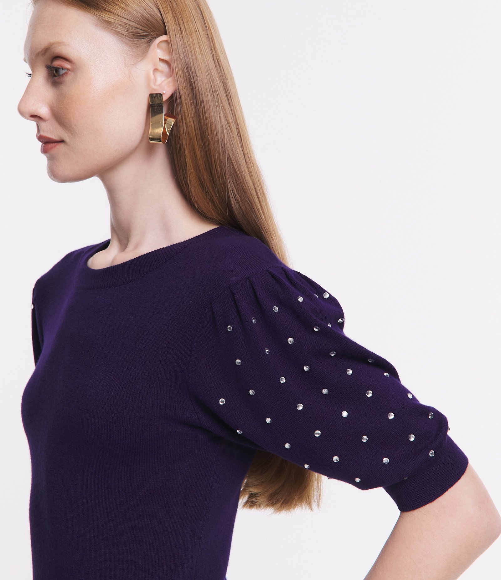 Blusa em Viscose com Manga Bufante e Strass Aplicado Azul 6