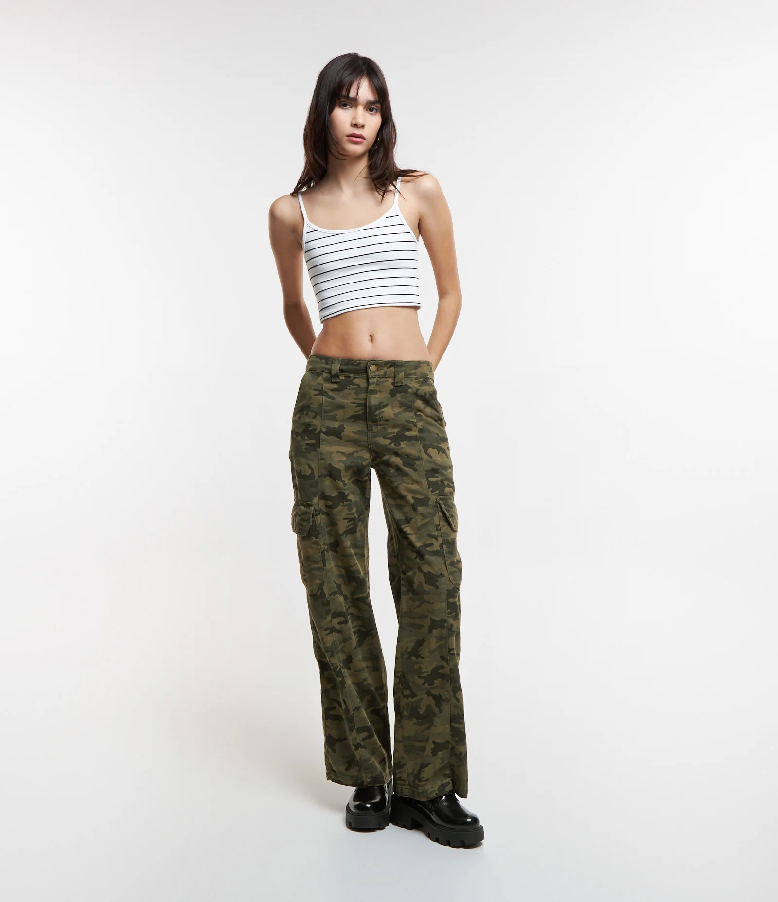 Blusa Cropped de Alça em Cotton com Listras Branco 2