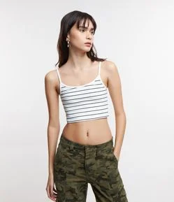 Blusa Cropped de Alça em Cotton com Listras
