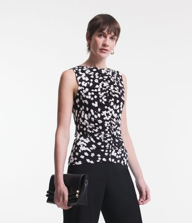 Blusa Sem Manga em Viscose com Franzido e Pintas Estampadas Menor preço em Blusa Sem Manga em Viscose com Franzido e Pintas Estampadas